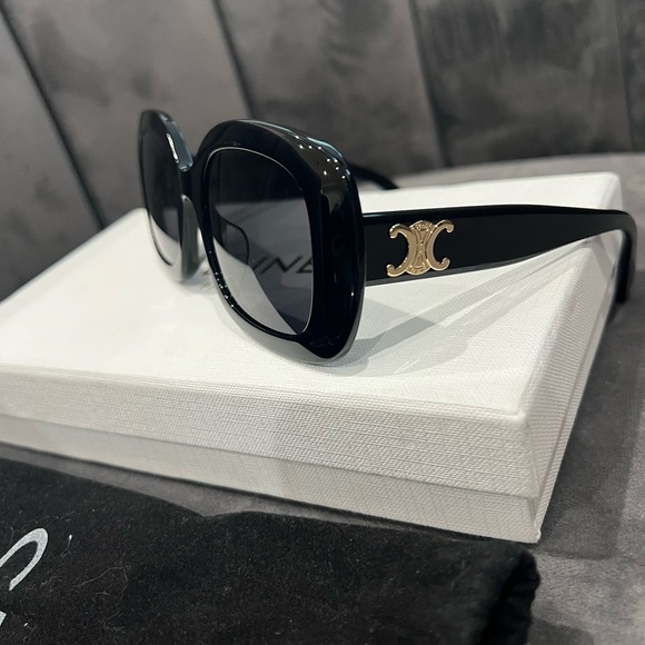 Celine Triomphe Black Sunglasses with Gold Accent - Picture 3 of 17